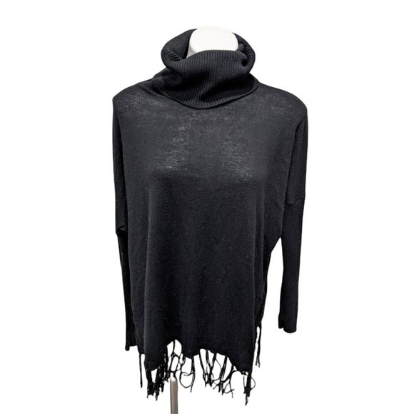 Lumiere Sweaters - Lumiere Size Medium Turtle Neck Sweater Pullover Black Fringe Hem Drop Shoulder